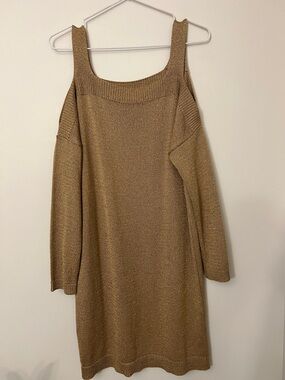 Massimo Dutti Gold Bronze Cold Shoulder Jumper